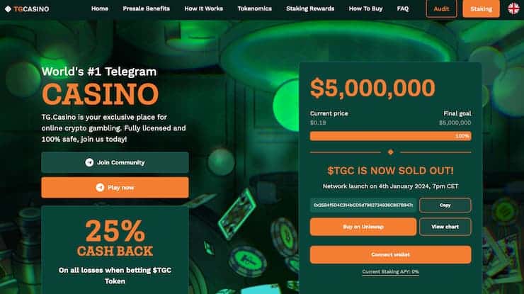 TG Casino homepage - best crypto casinos