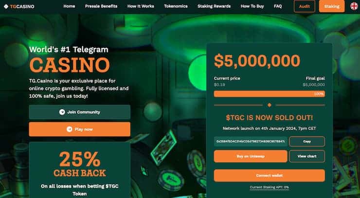 TG Casino homepage - the best ETH casinos