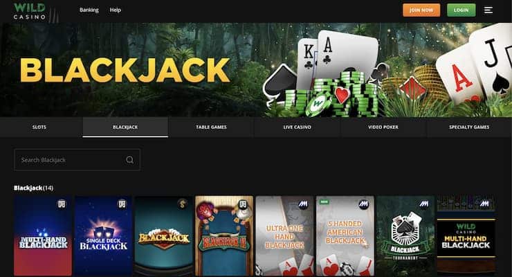 Wild Casino homepage - Online blackjack casinos