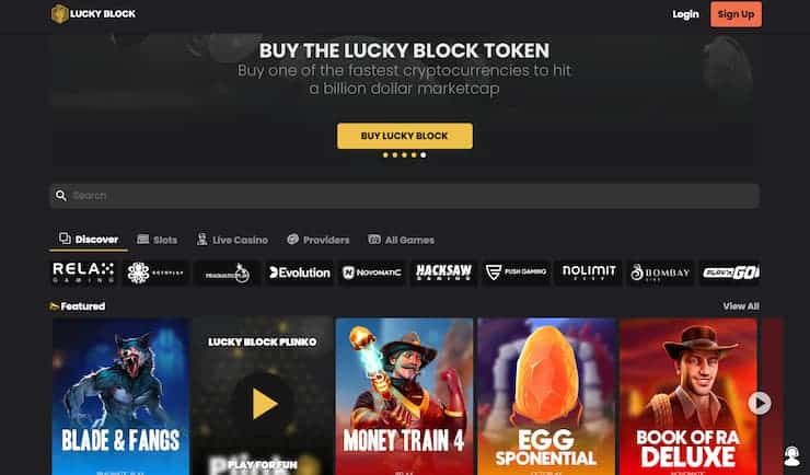 Lucky Block homepage - the best crypto casinos