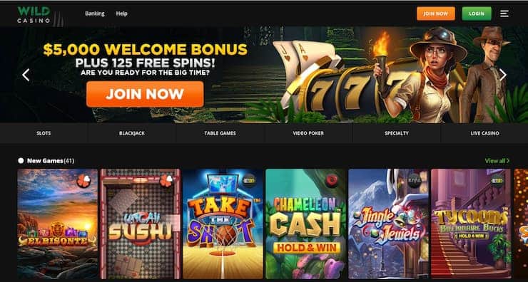 Wild Casino homepage - to ETH casinos
