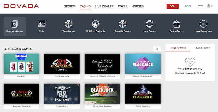 Bovada homepage - online blackjack casinos