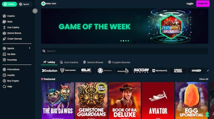 Mega Dice homepage - the best crypto casinos