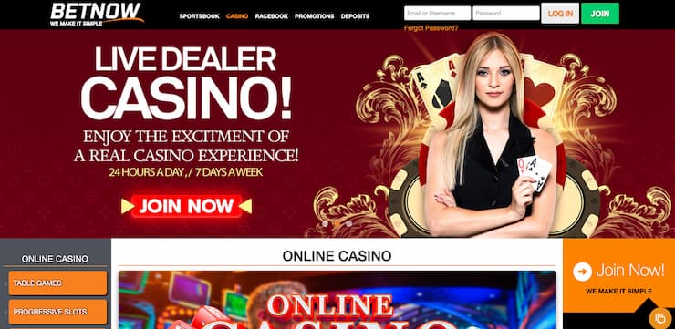 BetNow homepage - The best offshore casinos