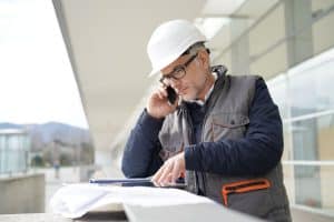 Construction project manager making calls