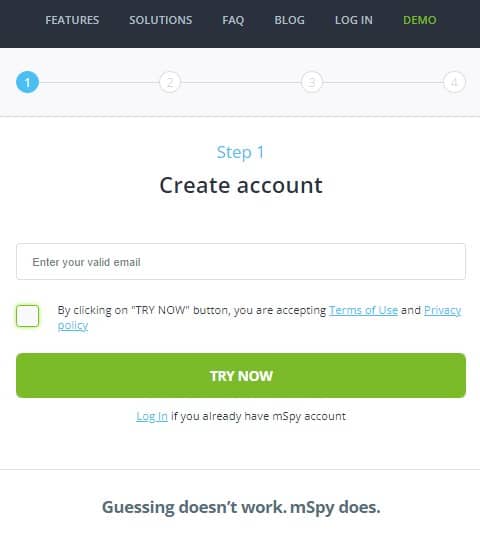 Creating an account with mSpy