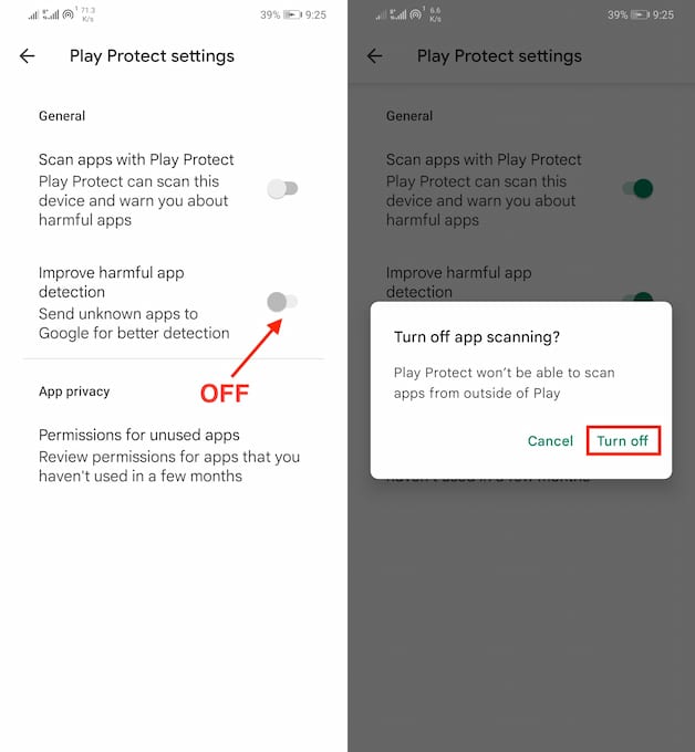 Disabling PlayProtect on Android