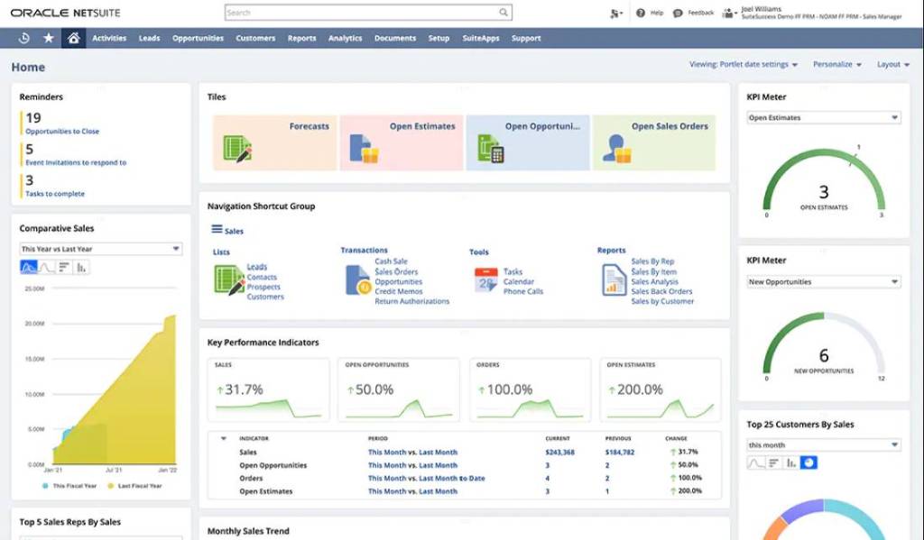 Oracle Netsuite CRM Dashboard