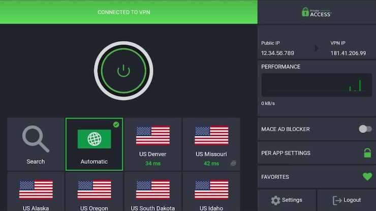 PIA's interface | Solid, fast VPN service