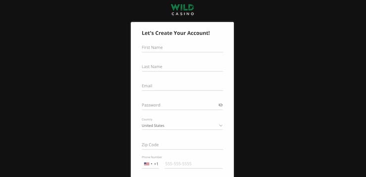 Wild Casino registration page - the best crypto casinos