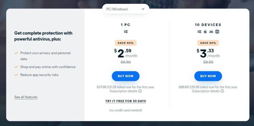 Avast One pricing