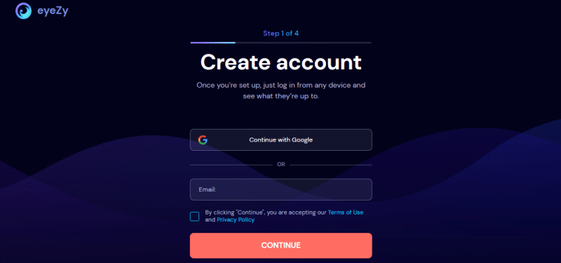Creating an account with EyeZy