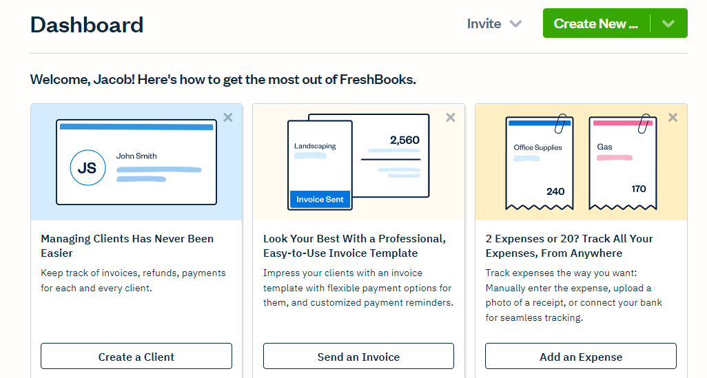 FreshBooks expense tracking dashboard