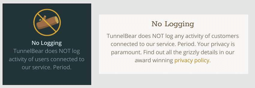 TunnelBear No-logs Policy
