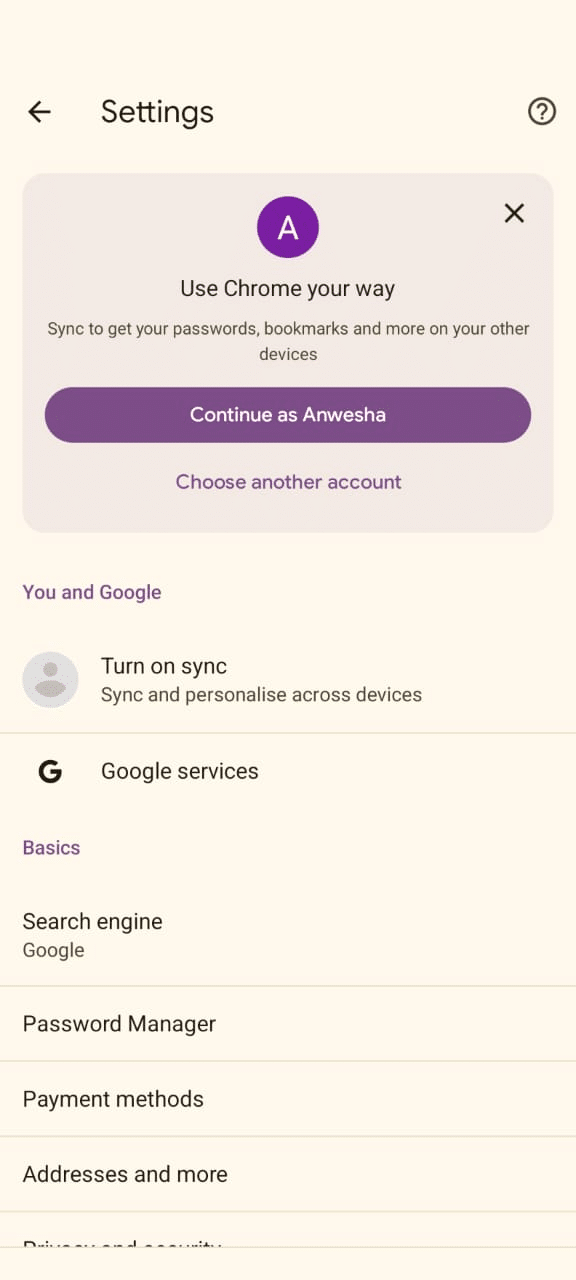 Turn on Sync to view your passwords on Chrome