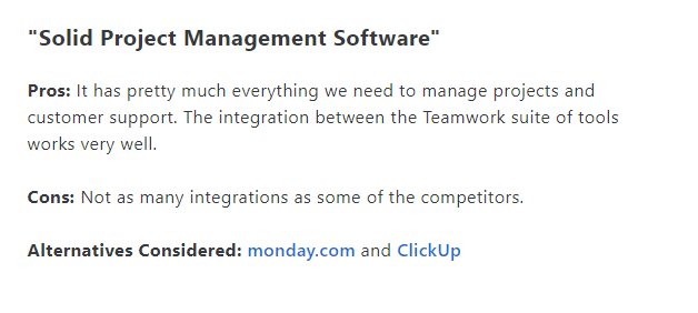 Example of a Teamwork review on Capterra