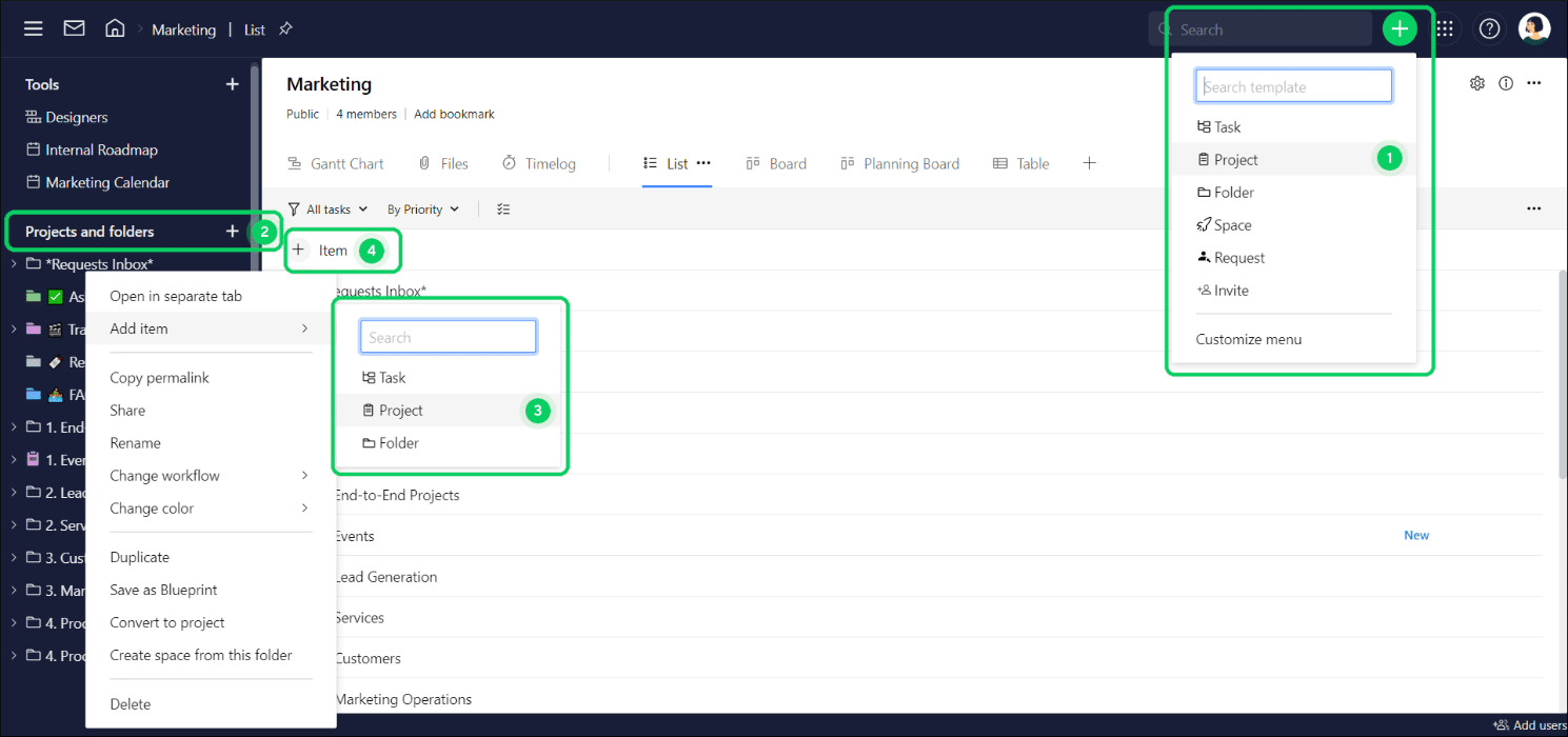 How to create projects in Wrike