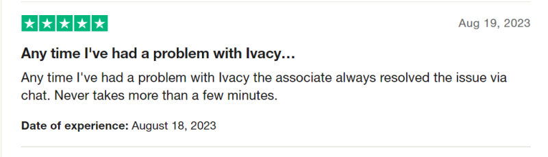 One Trustpilot review of Ivacy