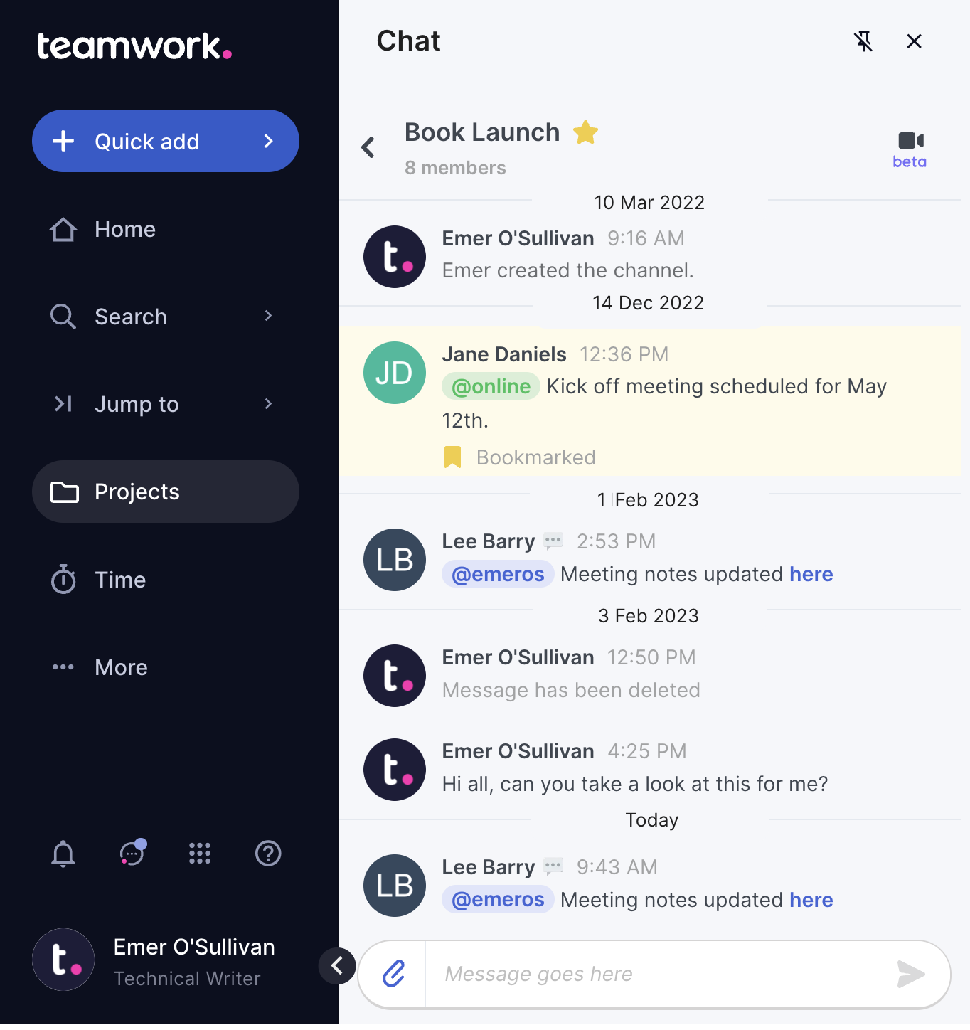 Teamwork’s integrated chat capabilities