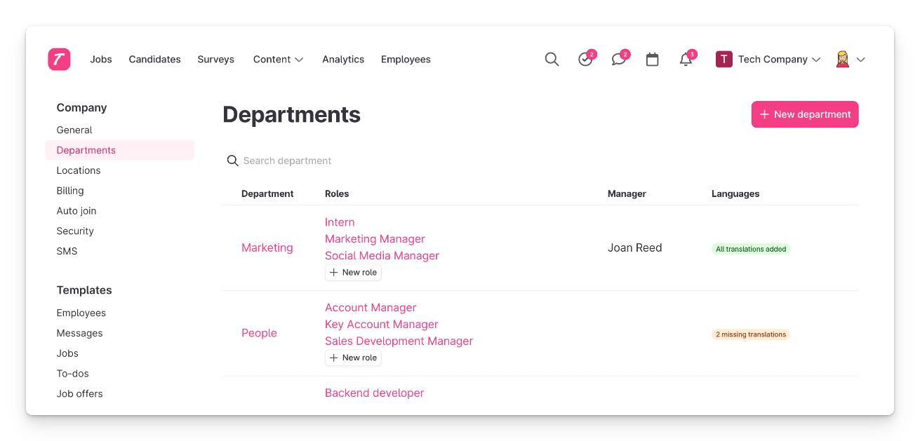 Creating a new department in Teamtailor