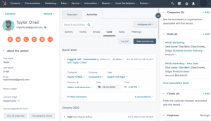 HubSpot VoIP’s user interface showcasing auto-logged calls