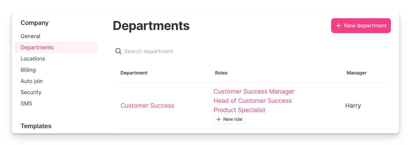 Adding roles to each department