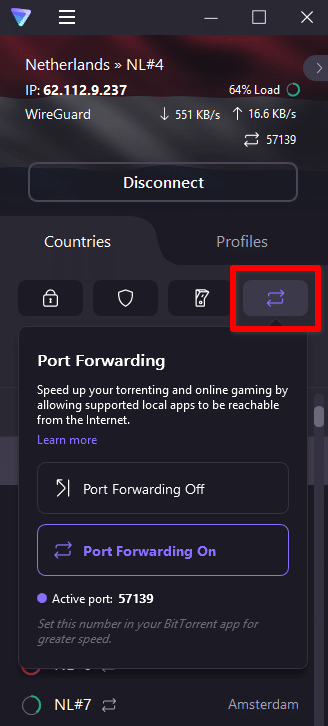 Proton VPN port forwarding feature