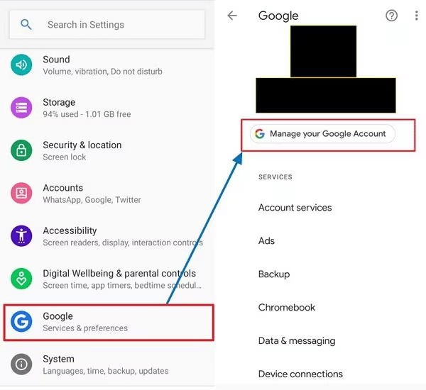 The Google services & preferences section in your Android settings menu