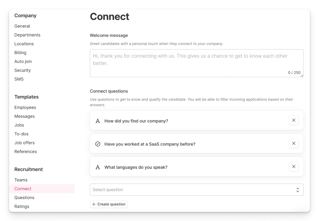 Adding Connect questions to learn more about candidates