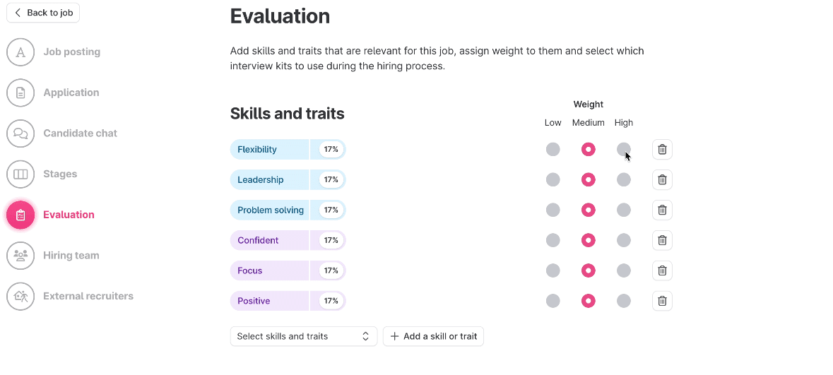 Adding skills and traits as part of the evaluation process