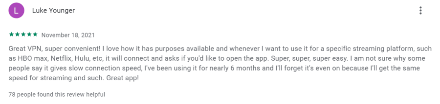A Google review on Ivacy’s speed