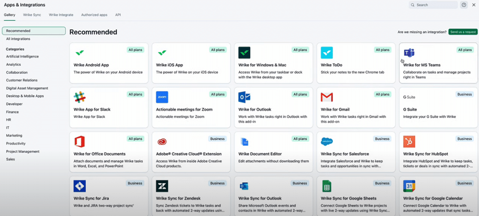 Wrike offers over 400 integrations