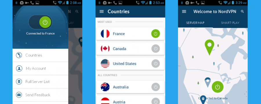 NordVPN Android interface Best VPN for Android Overall