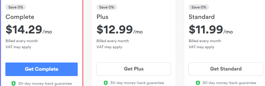 NordVPN's monthly pricing