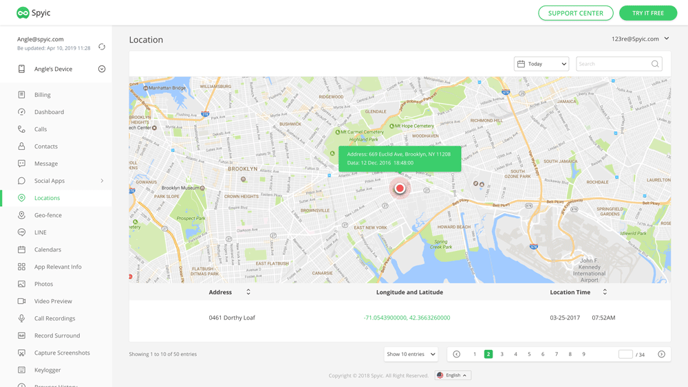 spyic location tracking map