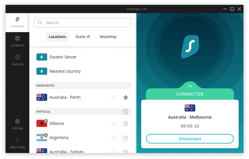 Connecting with Surfshark VPN
